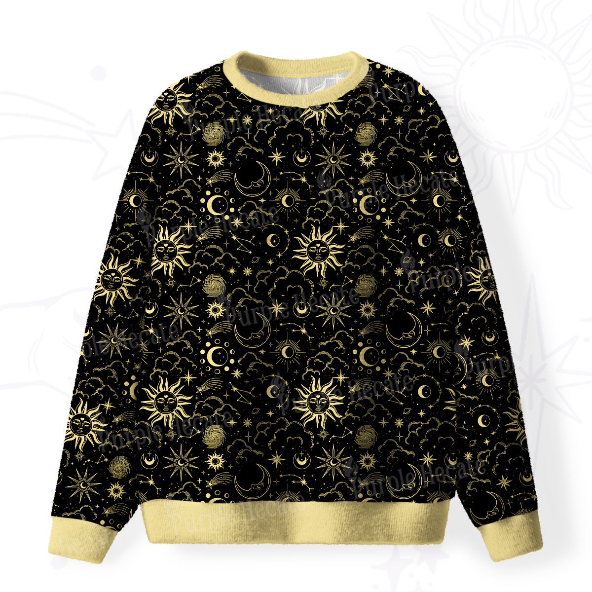 Purplehecate Mysterious Star & Moon Fuzzy Ugly Christmas Sweatshirt