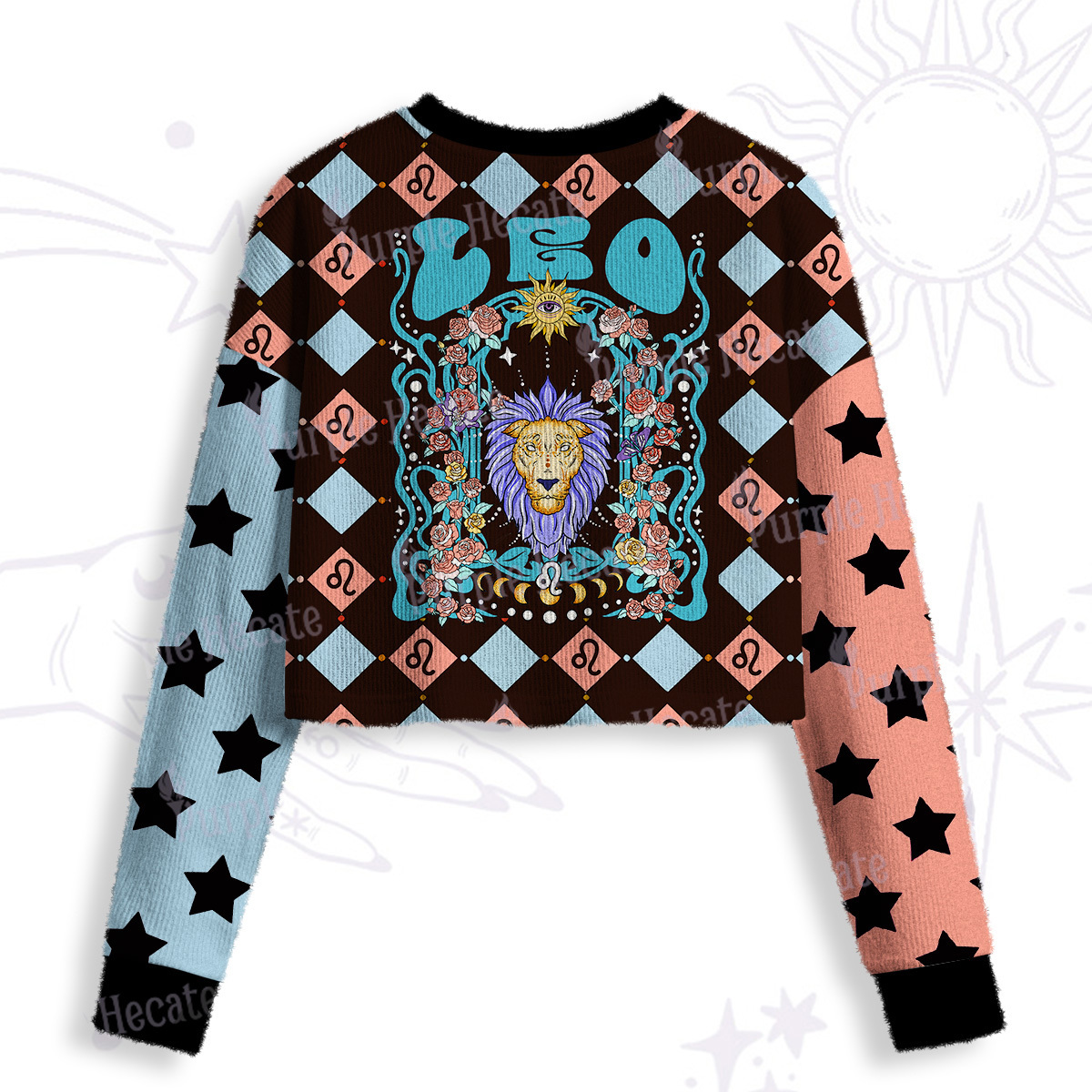 Purplehecate Leo Spirit Zodiac Crop Fuzzy Ugly Sweatshirt