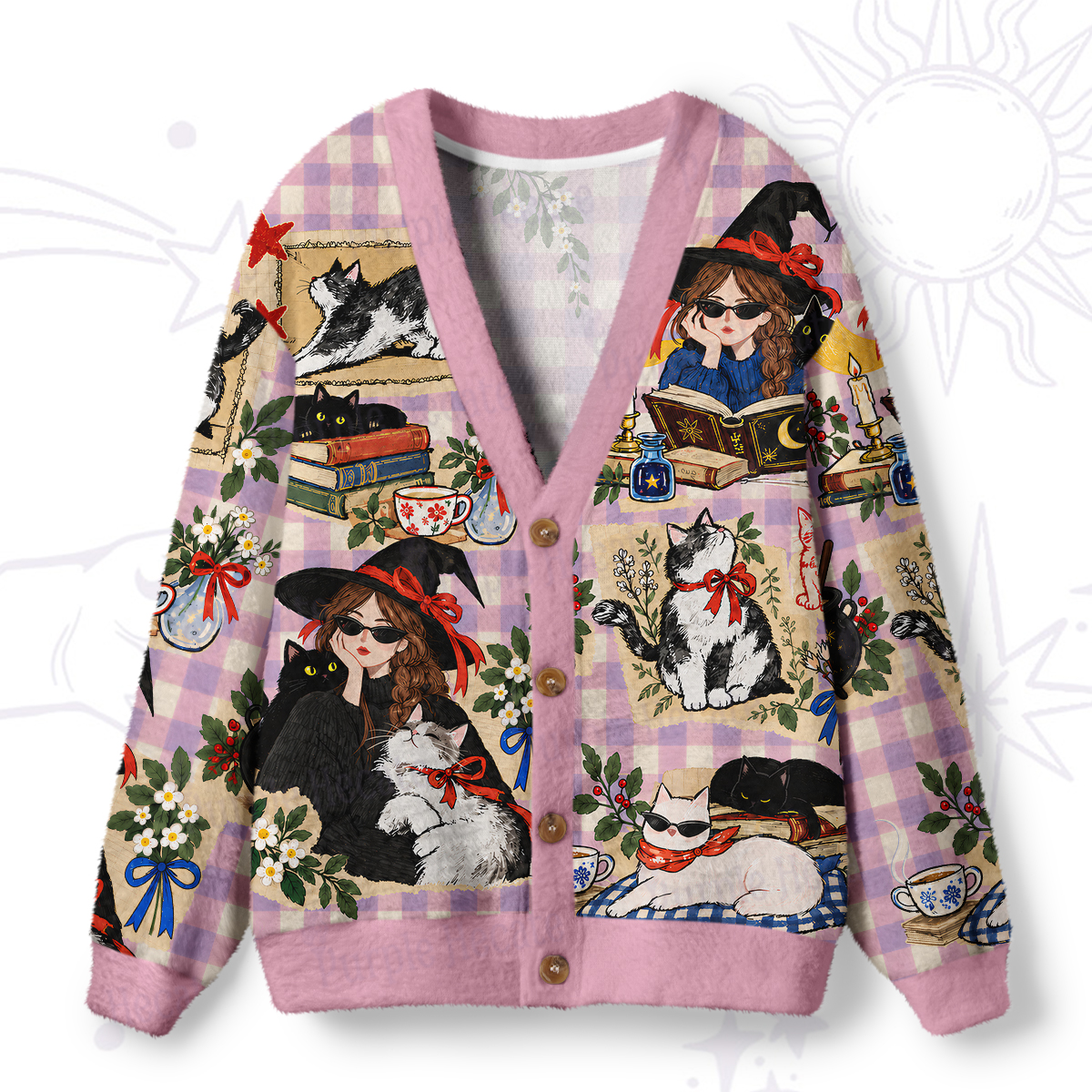 Purplehecate A Magical Cat Lover's Afternoon Ugly Cardigan Sweaters