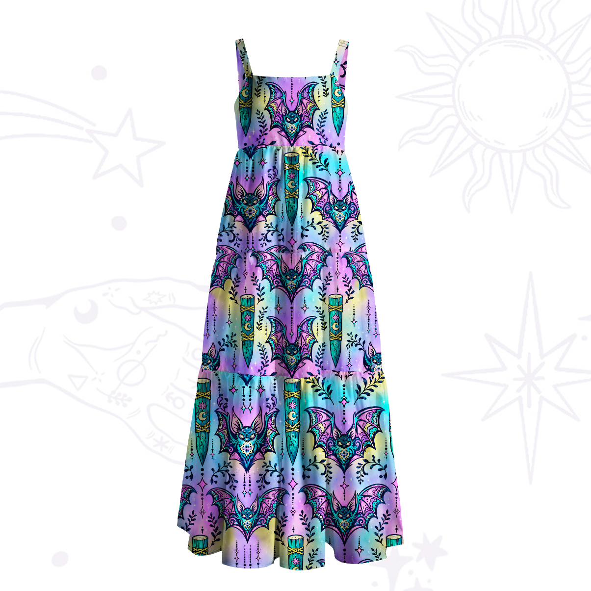 Purplehecate Psychedelic Bat Wide Straps Maxi Dress
