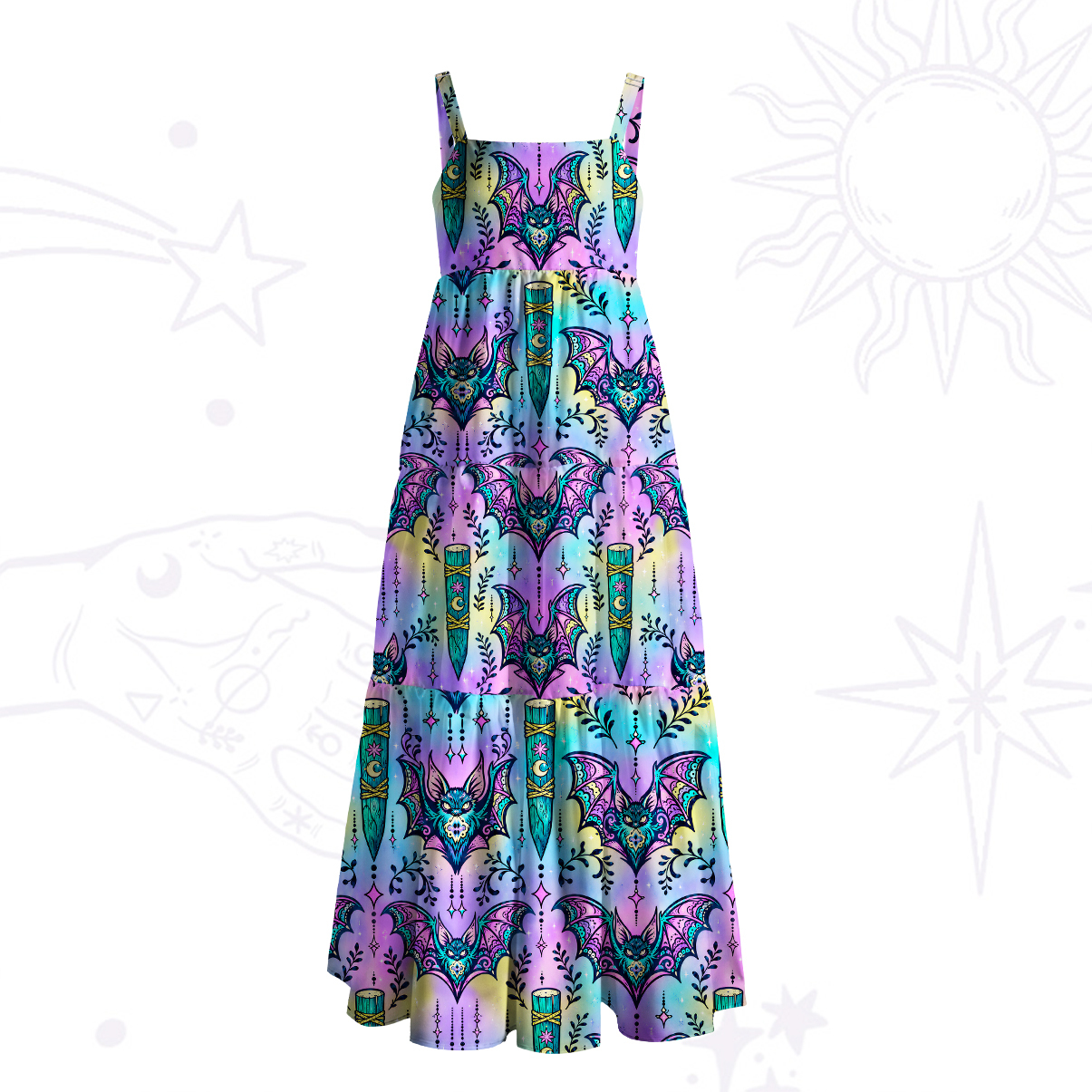 Purplehecate Psychedelic Bat Wide Straps Maxi Dress