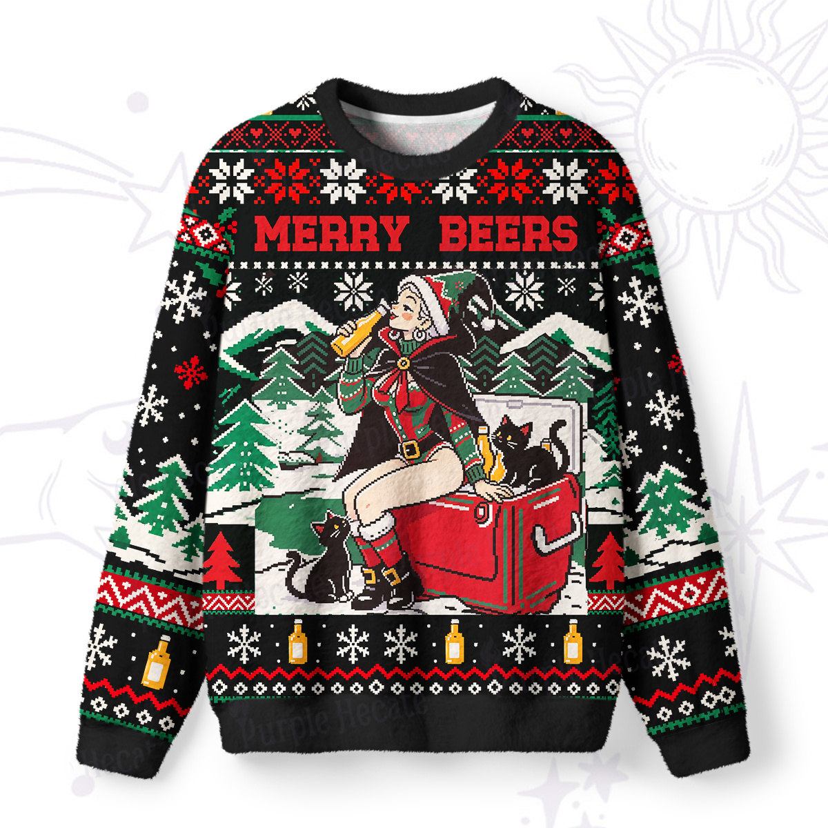 Purplehecate Merry Beers Witchmas Fuzzy Ugly Sweatshirt