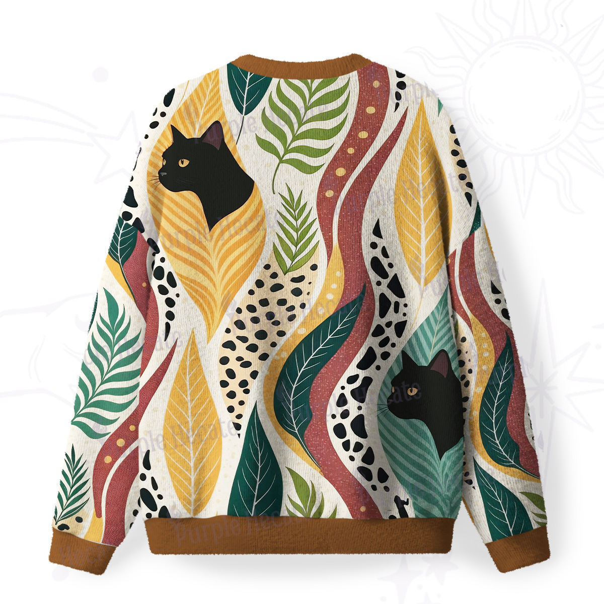 Purplehecate Mystic Forest Cat Fuzzy Ugly Christmas Sweatshirt