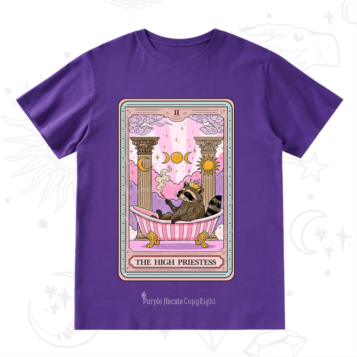 Purplehecate The High Priestess Raccoon Tarot T-Shirt