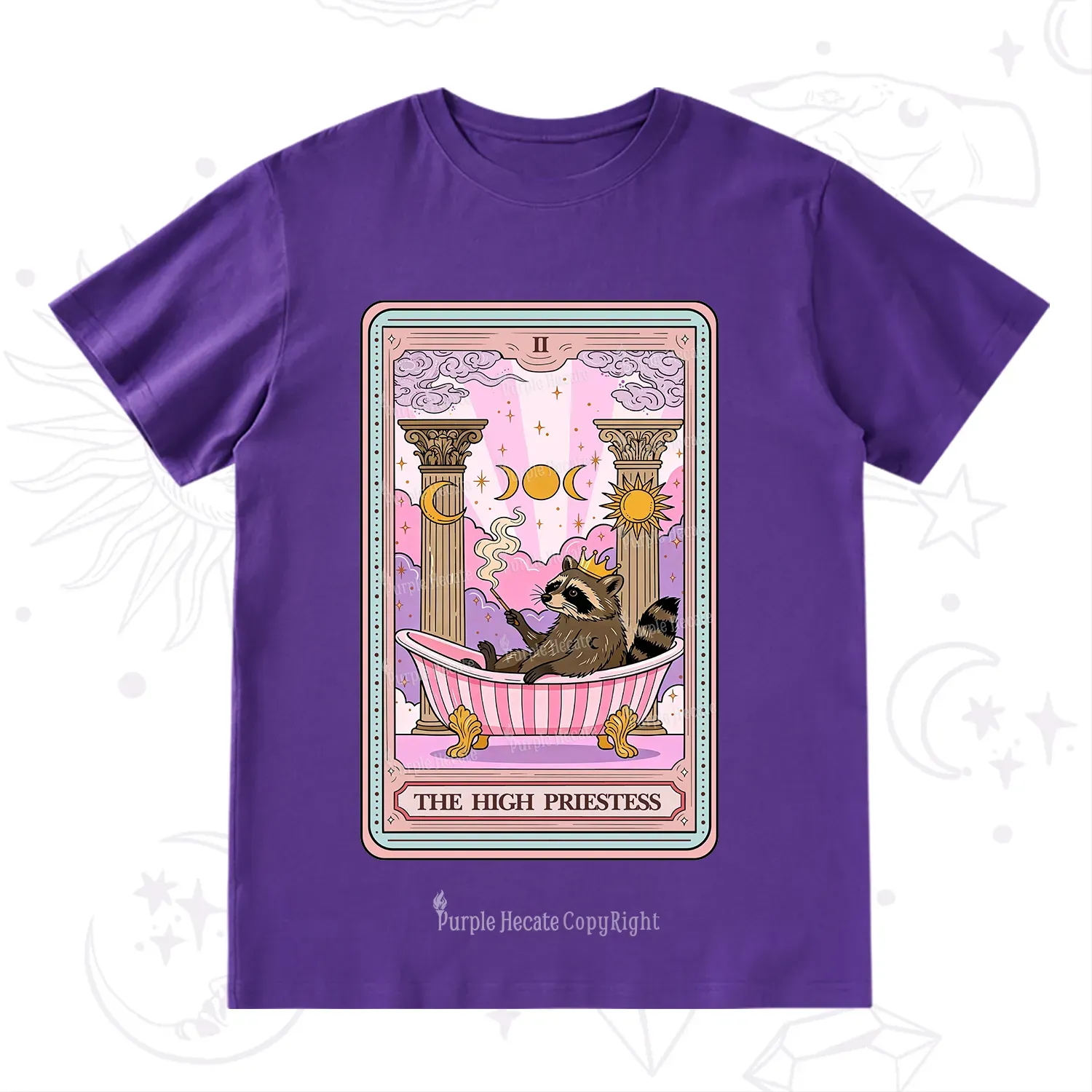Purplehecate The High Priestess Raccoon Tarot T-Shirt