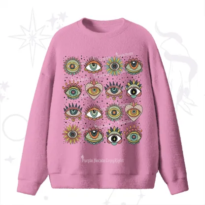 Purplehecate Mystical Evil Eye Pattern Fuzzy Ugly Sweater