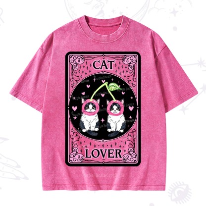 Purplehecate The Lovers Cherry Cat Tarot Washed T-Shirt