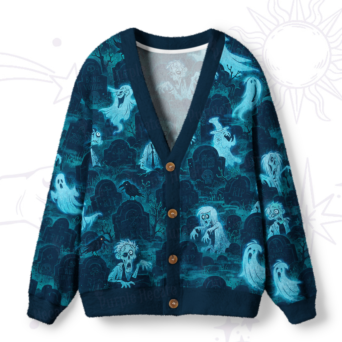 Purplehecate Haunted Graveyard Ghosts Ugly Cardigan Sweaters