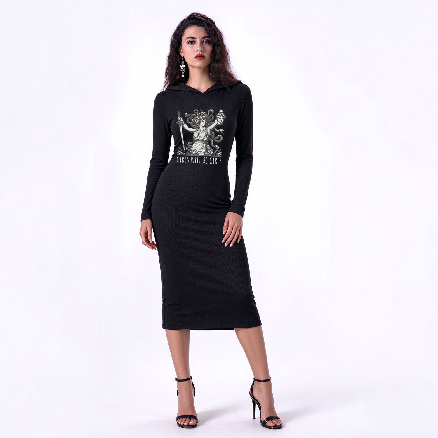 Purplehecate Girls Will Be Girls Medusa Hooded Knit Dress