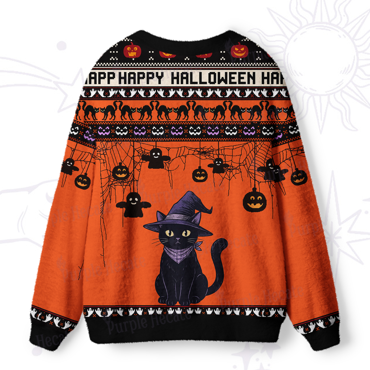 Purplehecate Halloween Black Cat Ugly Cardigan Sweaters