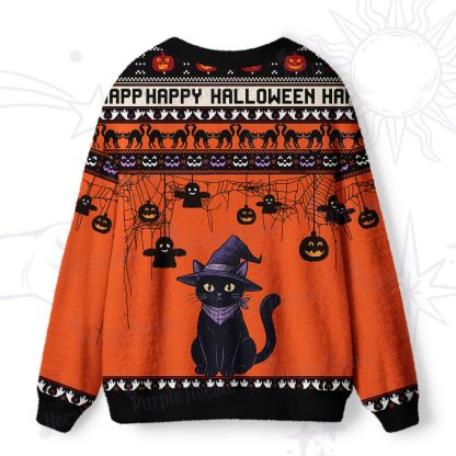Purplehecate Halloween Black Cat Ugly Cardigan Sweaters