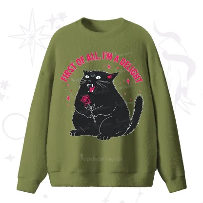 Purplehecate First Of All I'm A Delight Cat Fuzzy Ugly Sweater