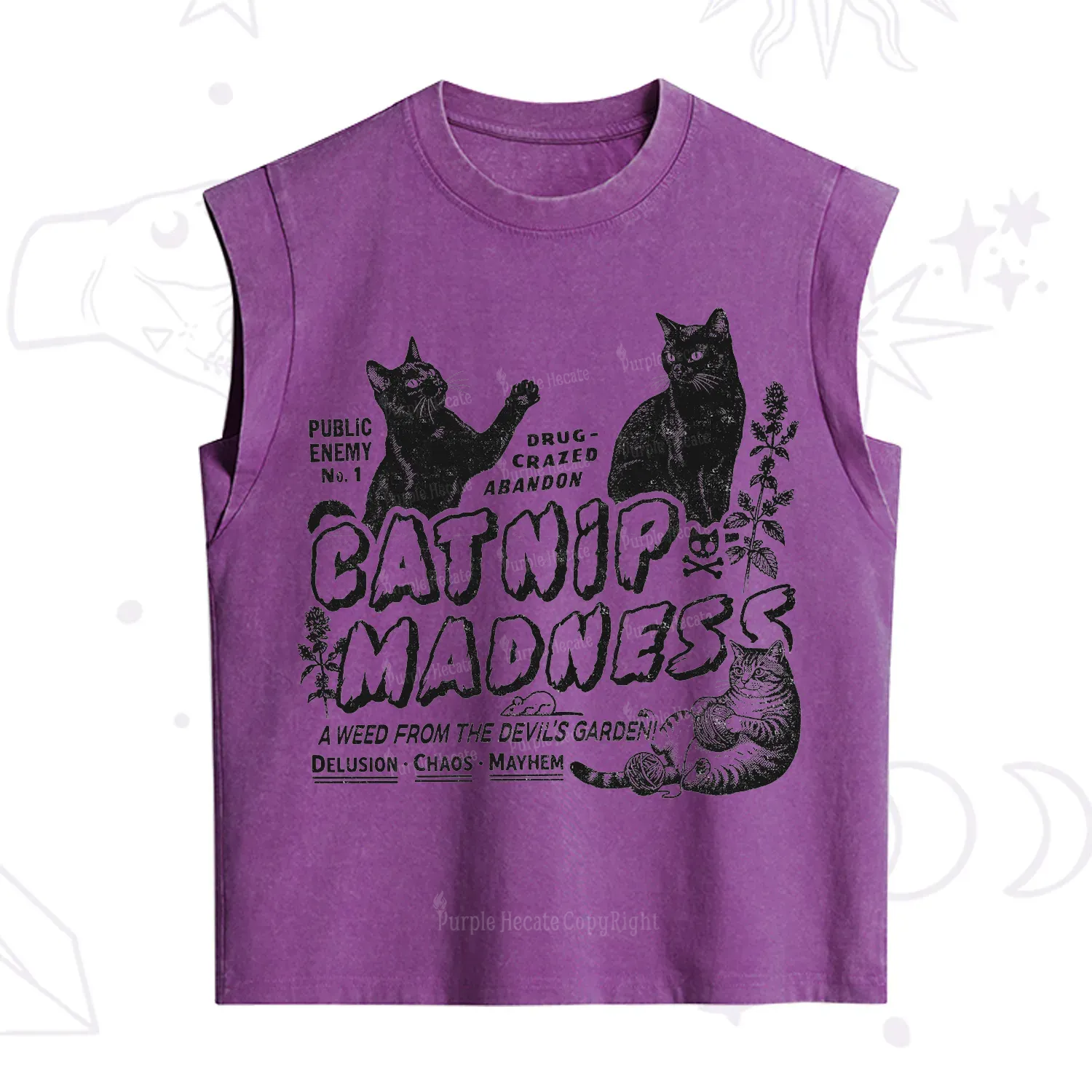 Purplehecate Catnip Madness Cute Cat Vintage Washed Tank