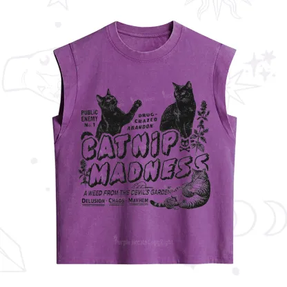 Purplehecate Catnip Madness Cute Cat Vintage Washed Tank