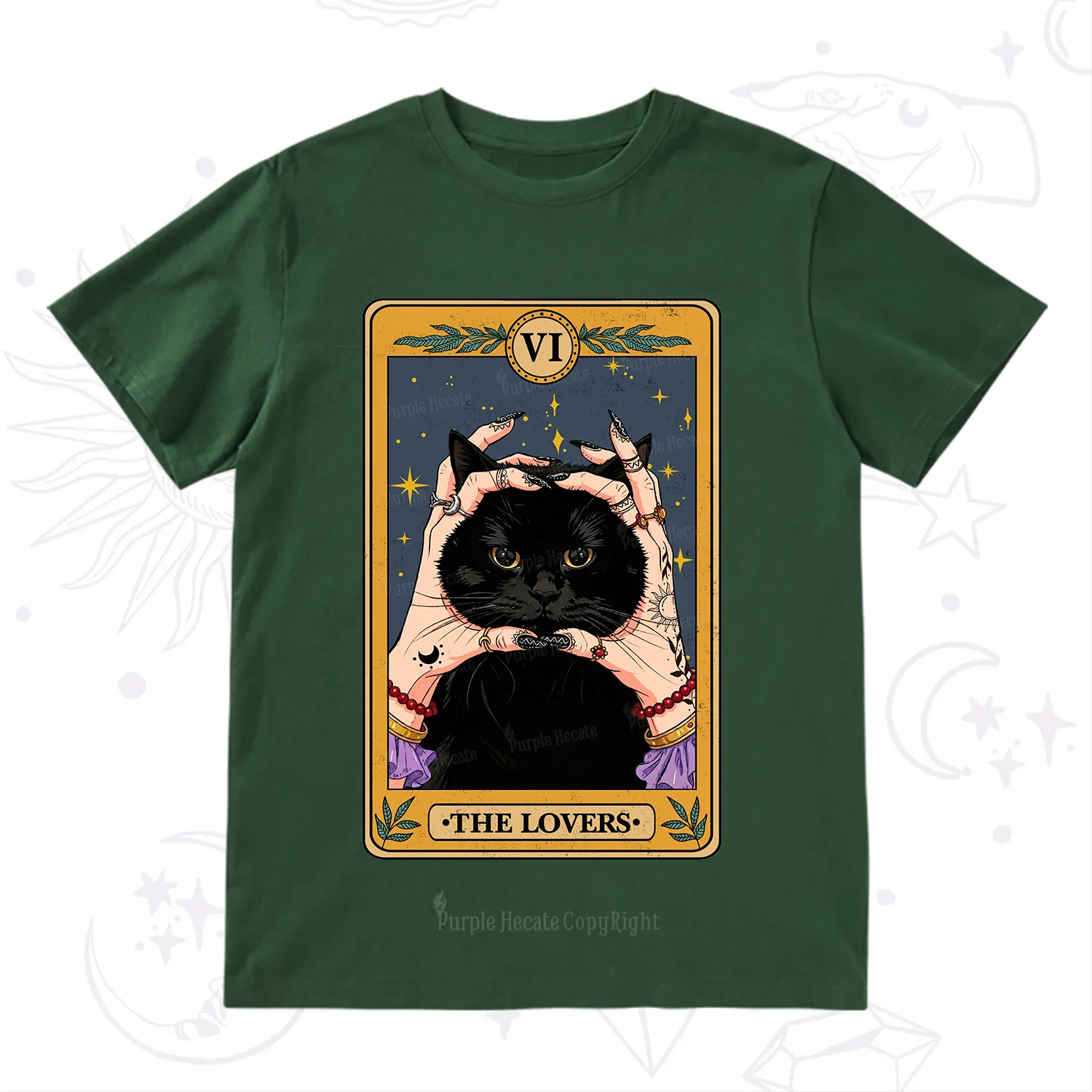 Purplehecate Black Cat The Lovers Tarot Card T-Shirt