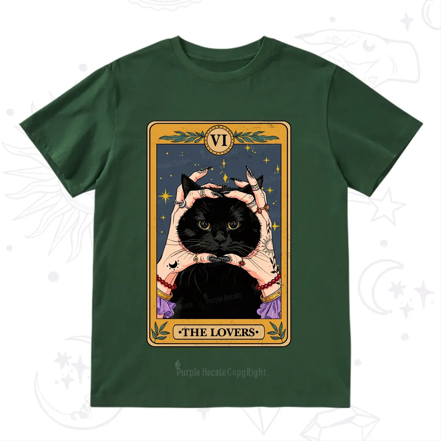 Purplehecate Black Cat The Lovers Tarot Card T-Shirt