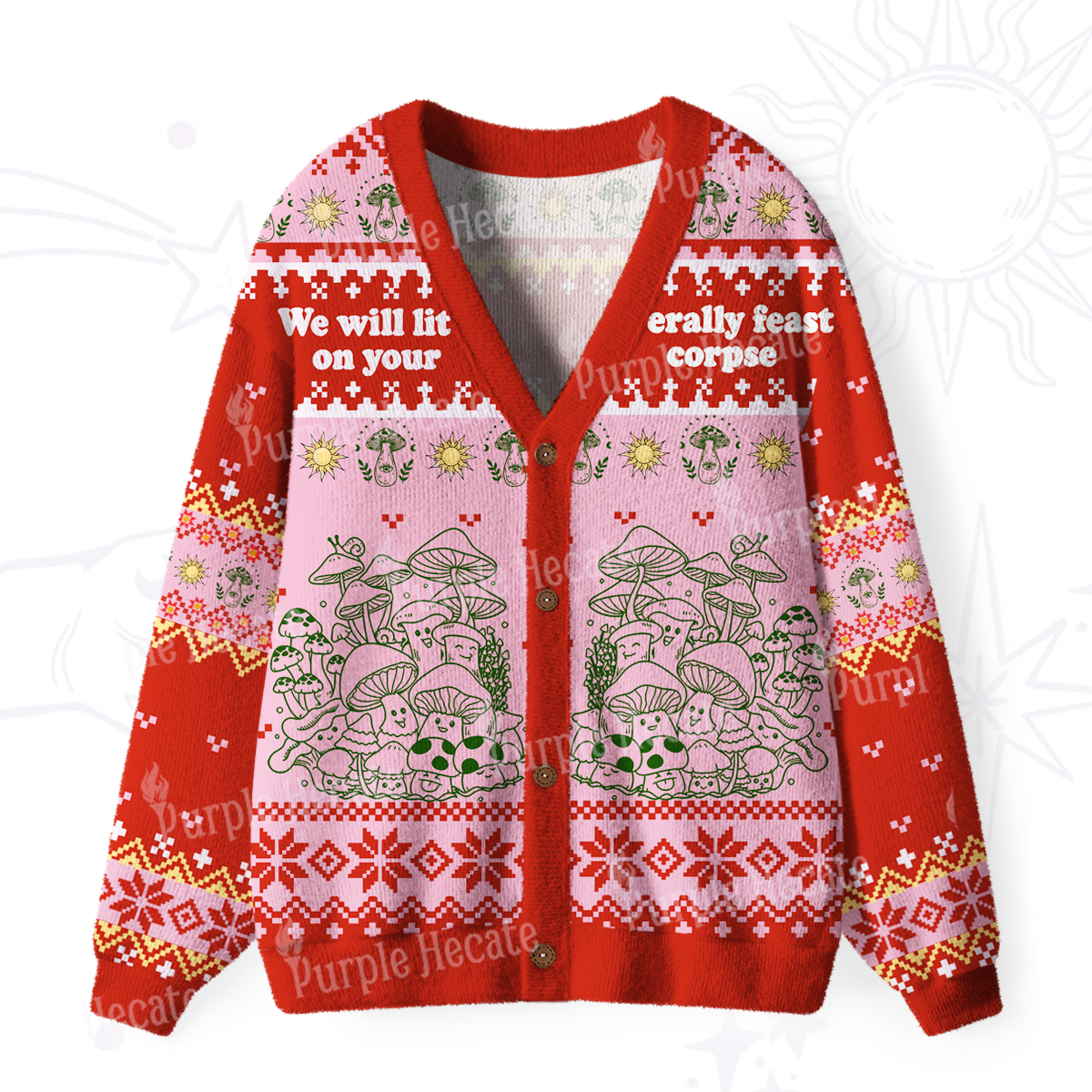 Purplehecate We Will Literally Feast on Your Corpse Ugly Cardigan Sweaters