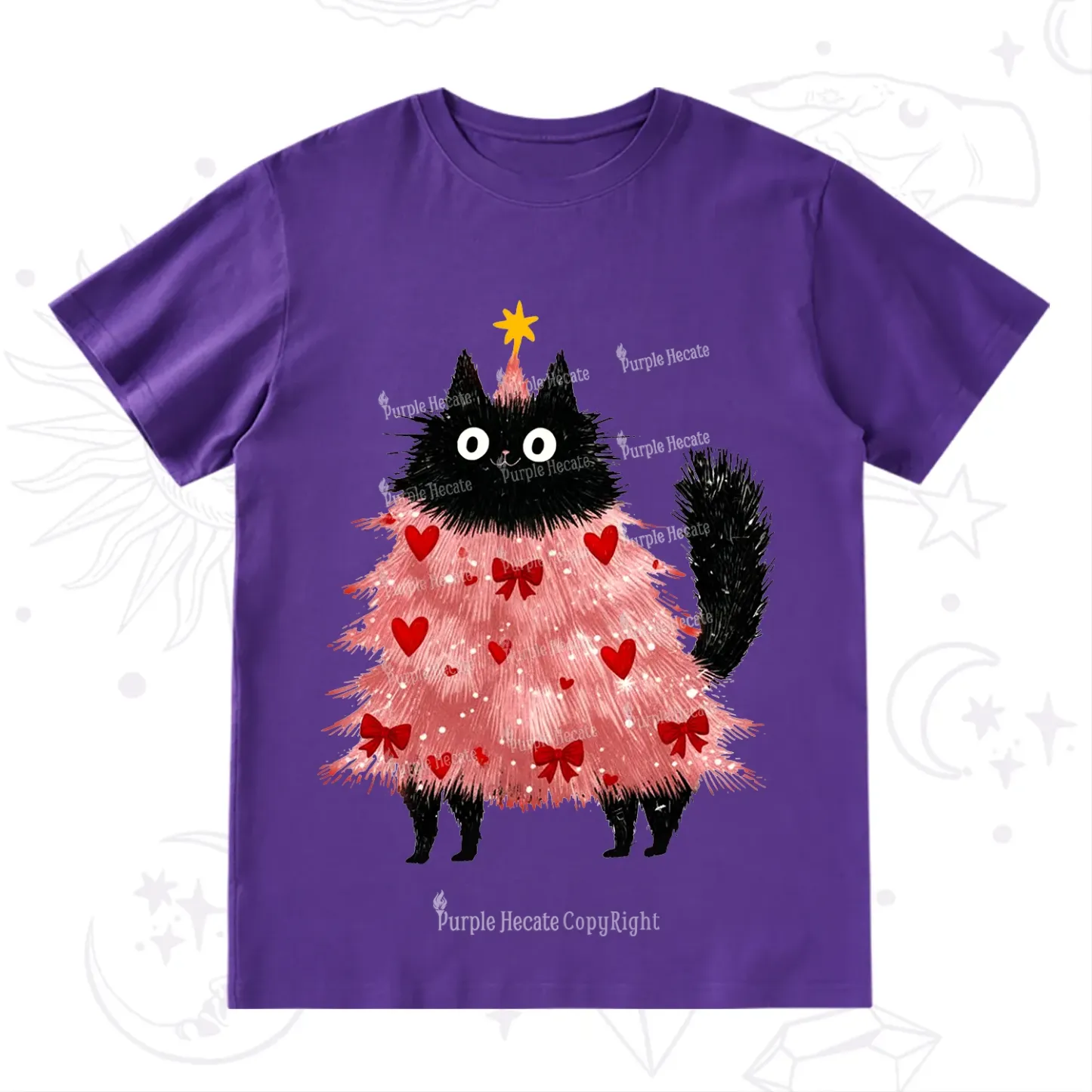 Purplehecate Funny Black Cat in Tree Valentine T-Shirt