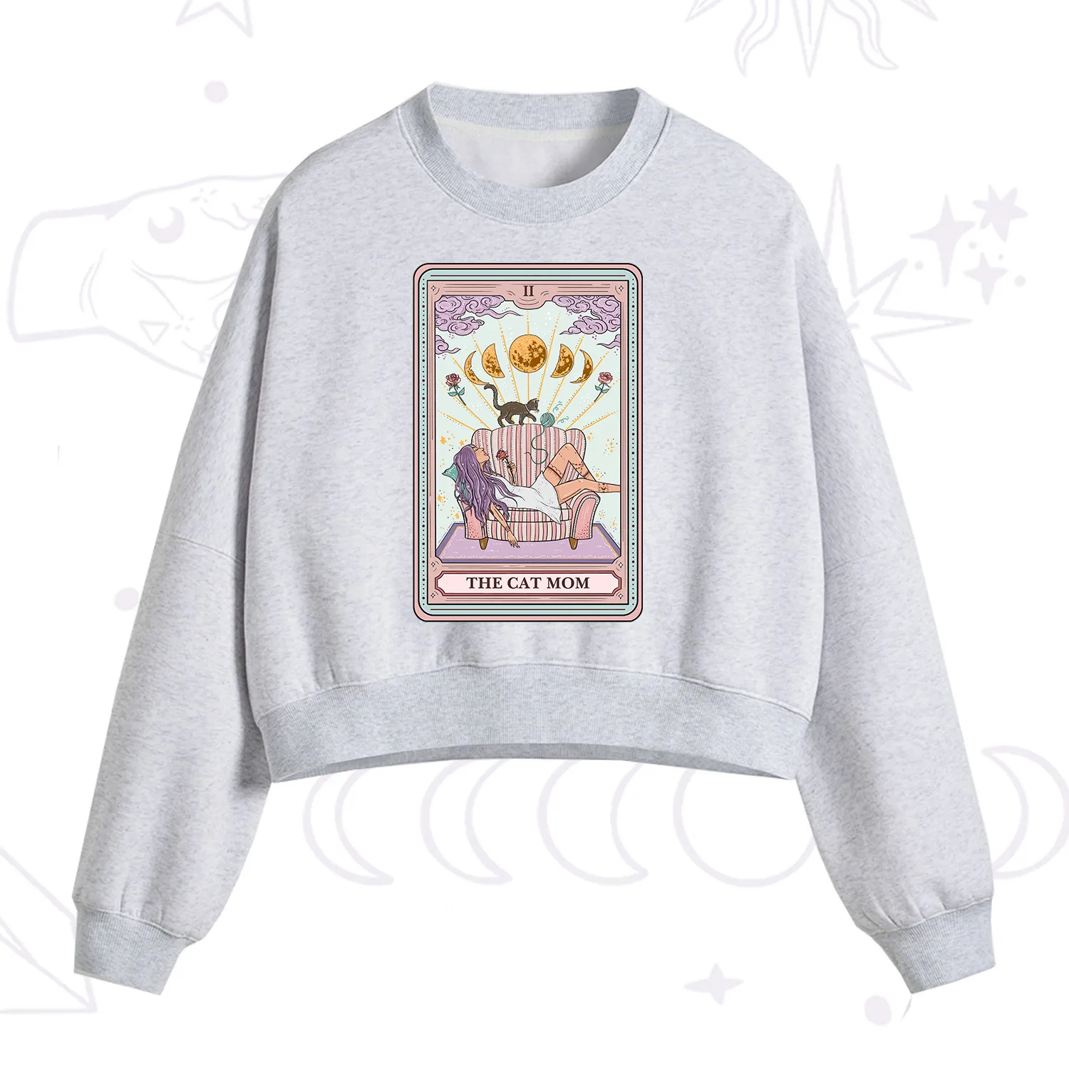 Purplehecate The Cat Mom Tarot Fleece Cropped Sweatshirt