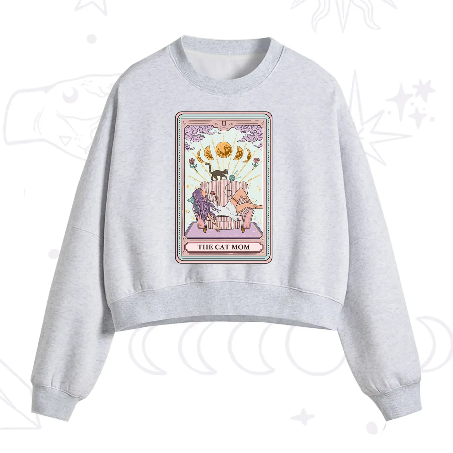 Purplehecate The Cat Mom Tarot Fleece Cropped Sweatshirt