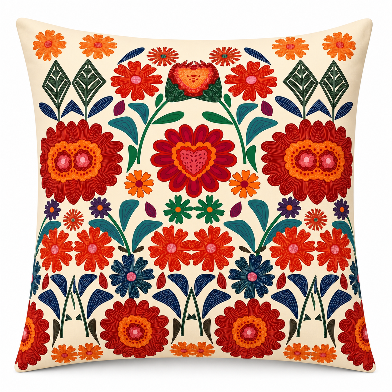Purplehecate Retro Bloom Folk Floral Pillow