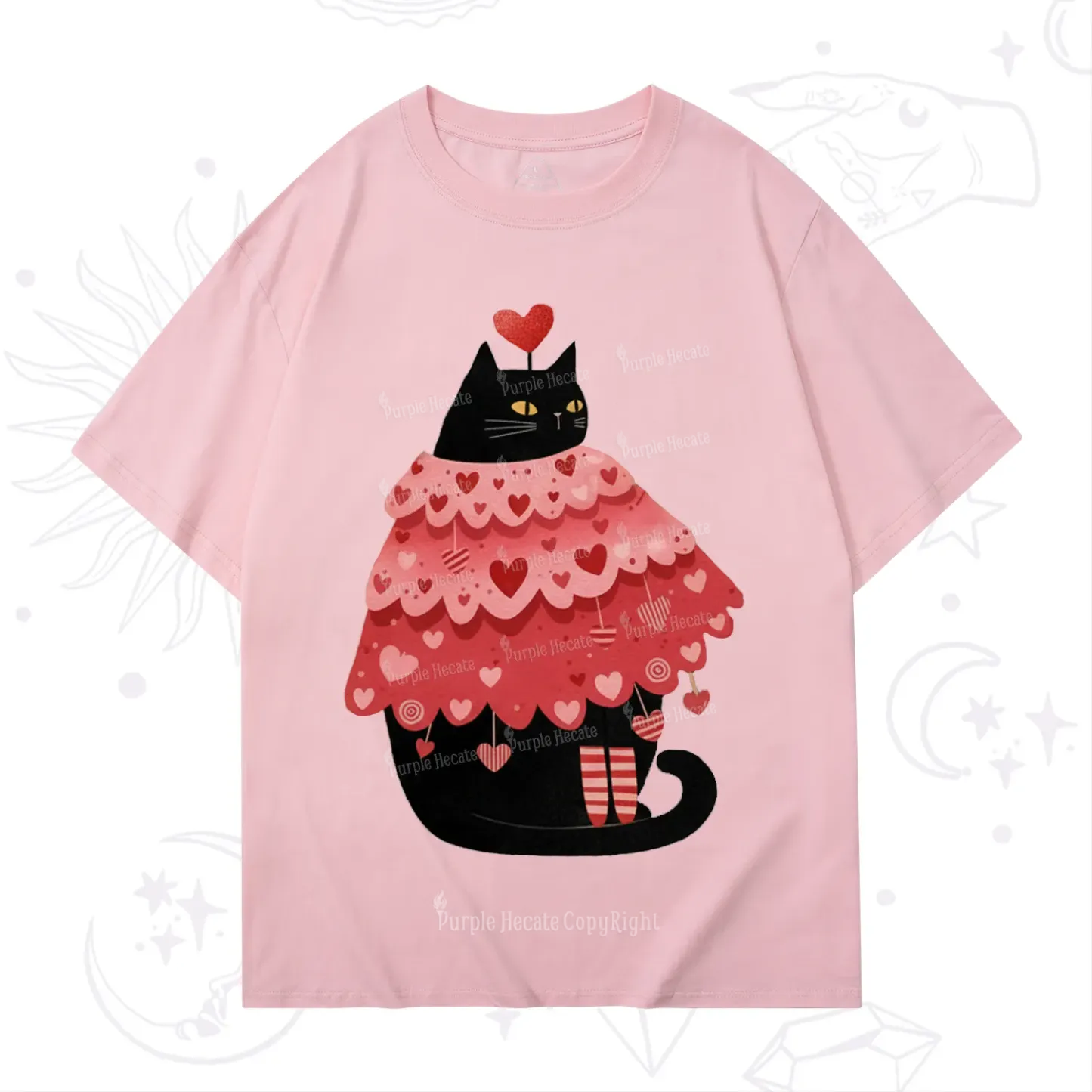 Purplehecate Funny Black Cat in Heart Dress Valentine T-Shirt
