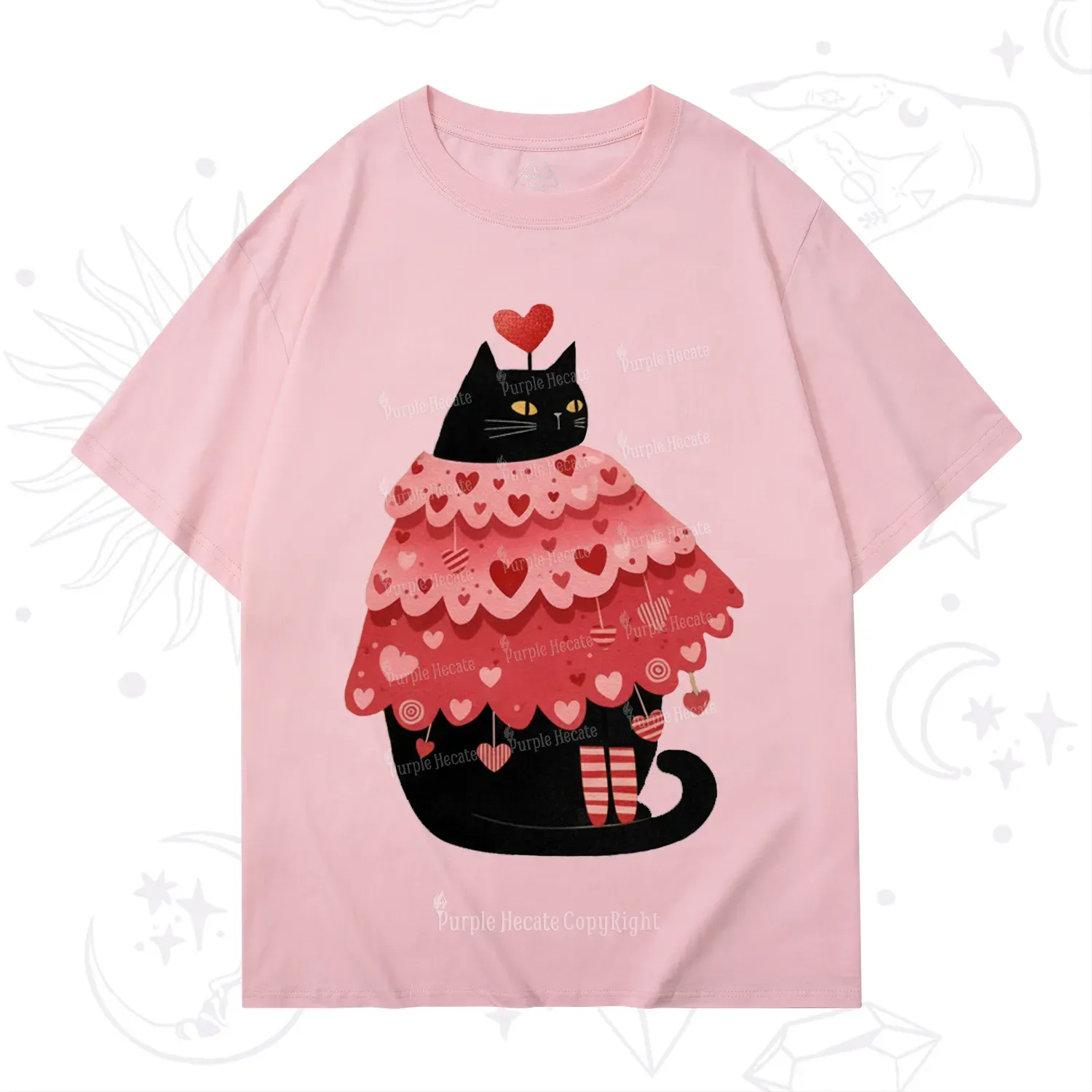 Purplehecate Funny Black Cat in Heart Dress Valentine T-Shirt