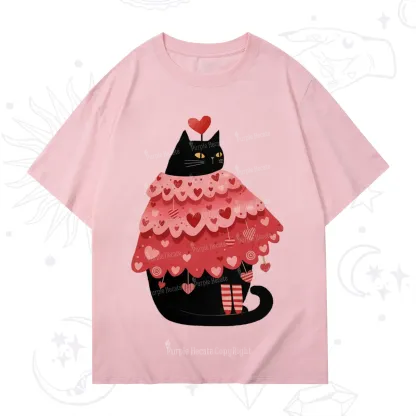 Purplehecate Funny Black Cat in Heart Dress Valentine T-Shirt