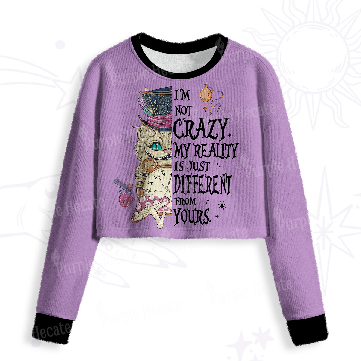 Purplehecate I'm Not Crazy My Reality Is Just Different From Crop Fuzzy Ugly Sweatshirt