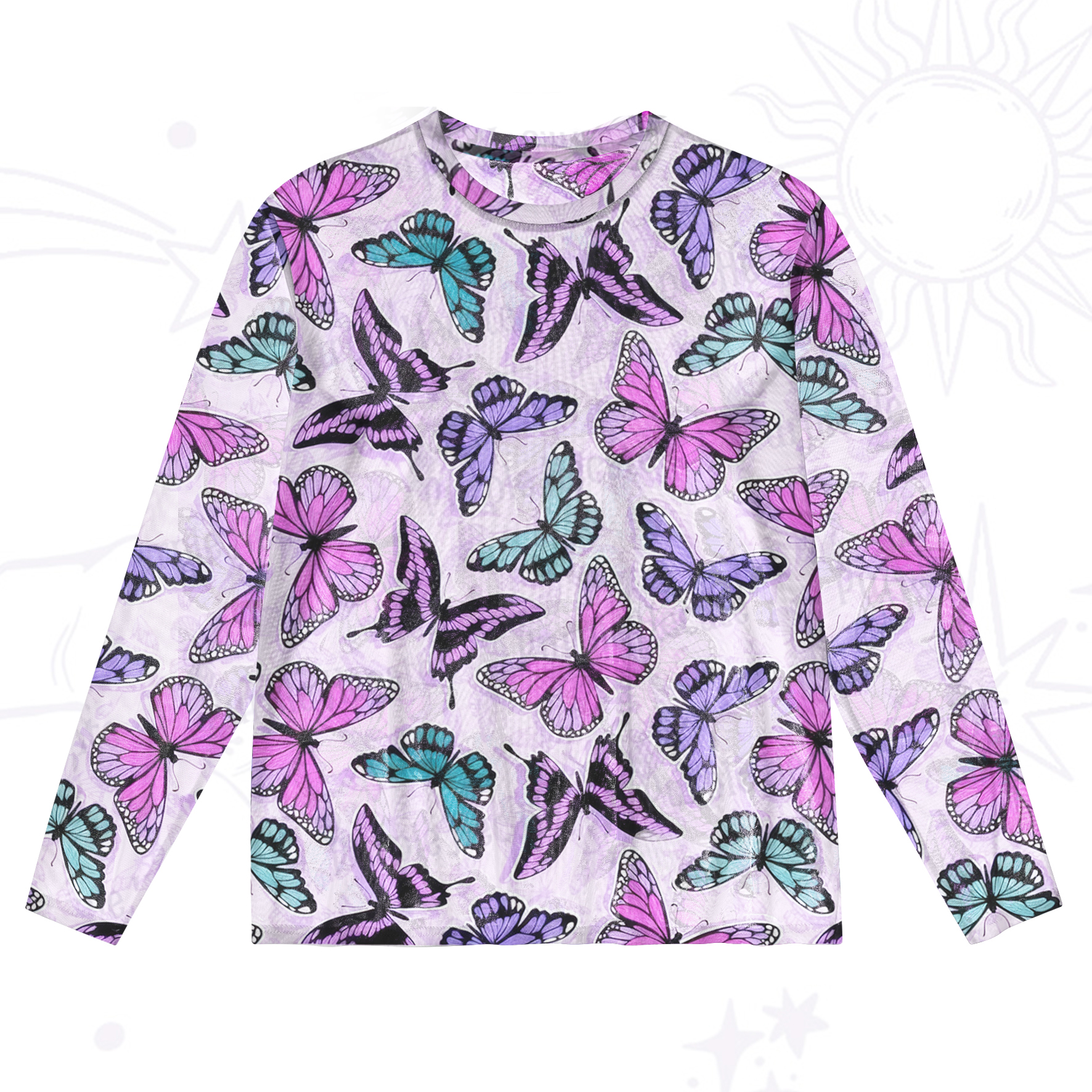 Purplehecate Whimsical Butterfly Mesh Long Sleeve Top