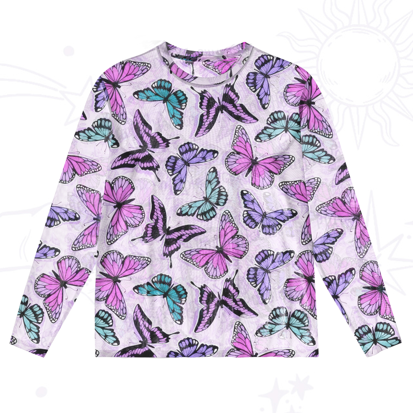 Purplehecate Whimsical Butterfly Mesh Long Sleeve Top