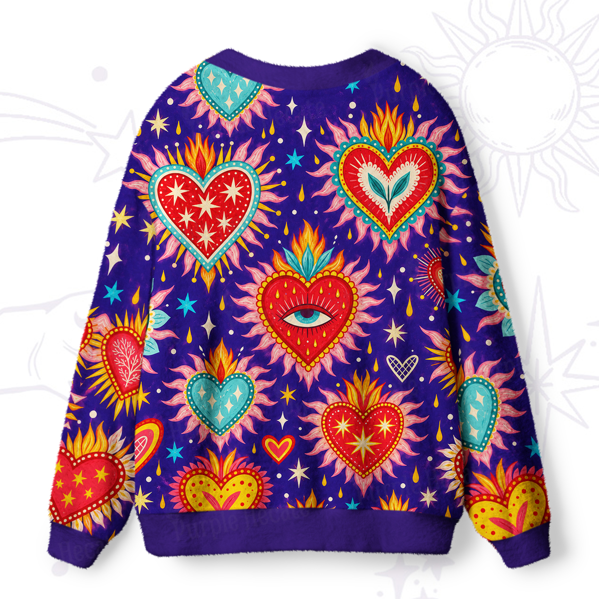 Purplehecate Flaming Heart Eye Ugly Cardigan Sweaters