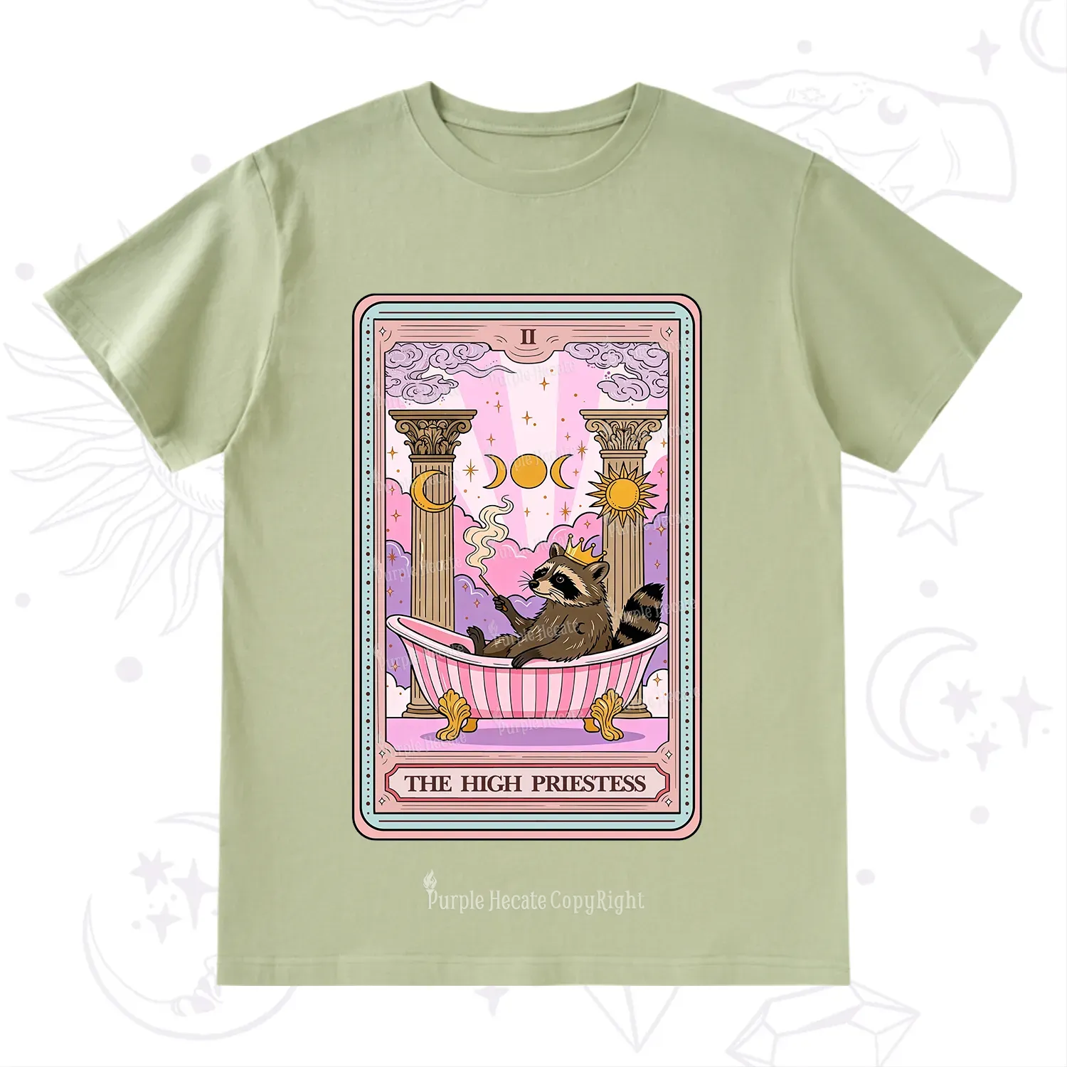 Purplehecate The High Priestess Raccoon Tarot T-Shirt