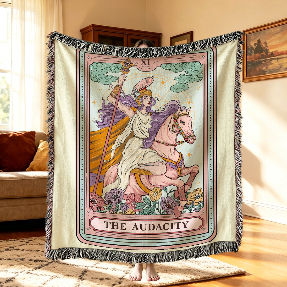 Purplehecate The Audacity Tarot Card  Woven Tapestry Blanket