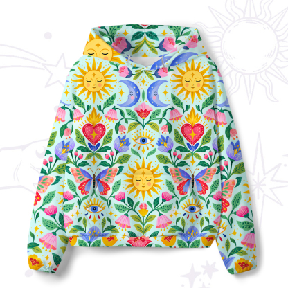 Purplehecate Sunny Bloom Flaming Heart All-Over Print Hoodie