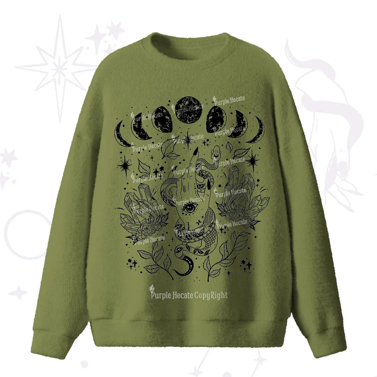 Purplehecate Reach For The Moon Fuzzy Ugly Sweater