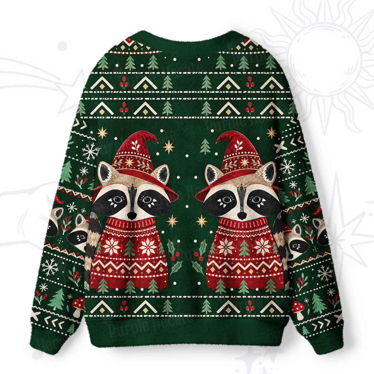 Purplehecate Forest Christmas Raccoon Ugly Cardigan Sweaters