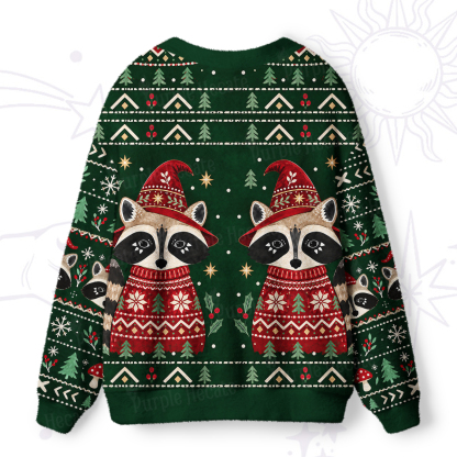 Purplehecate Forest Christmas Raccoon Ugly Cardigan Sweaters
