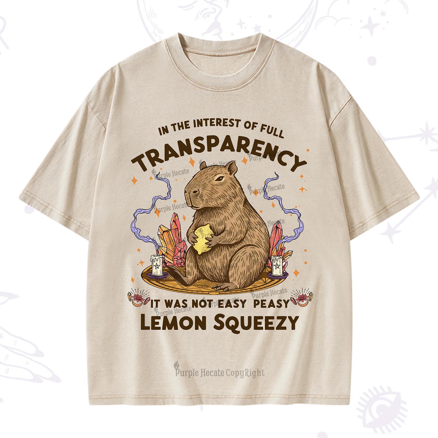 Purplehecate Funny Capybara Washed T-Shirt