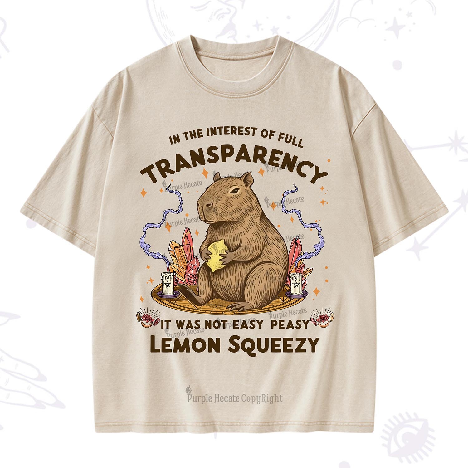 Purplehecate Funny Capybara Washed T-Shirt