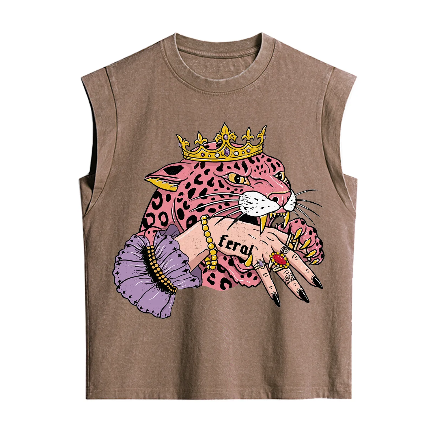 Purplehecate Feral Queen Pink Leopard Vintage Washed Tank