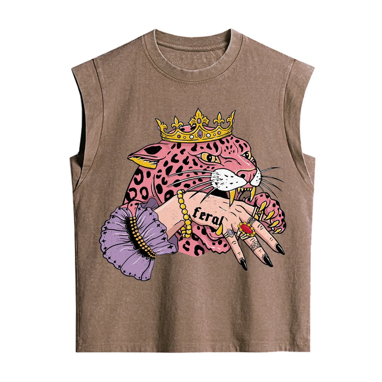 Purplehecate Feral Queen Pink Leopard Vintage Washed Tank
