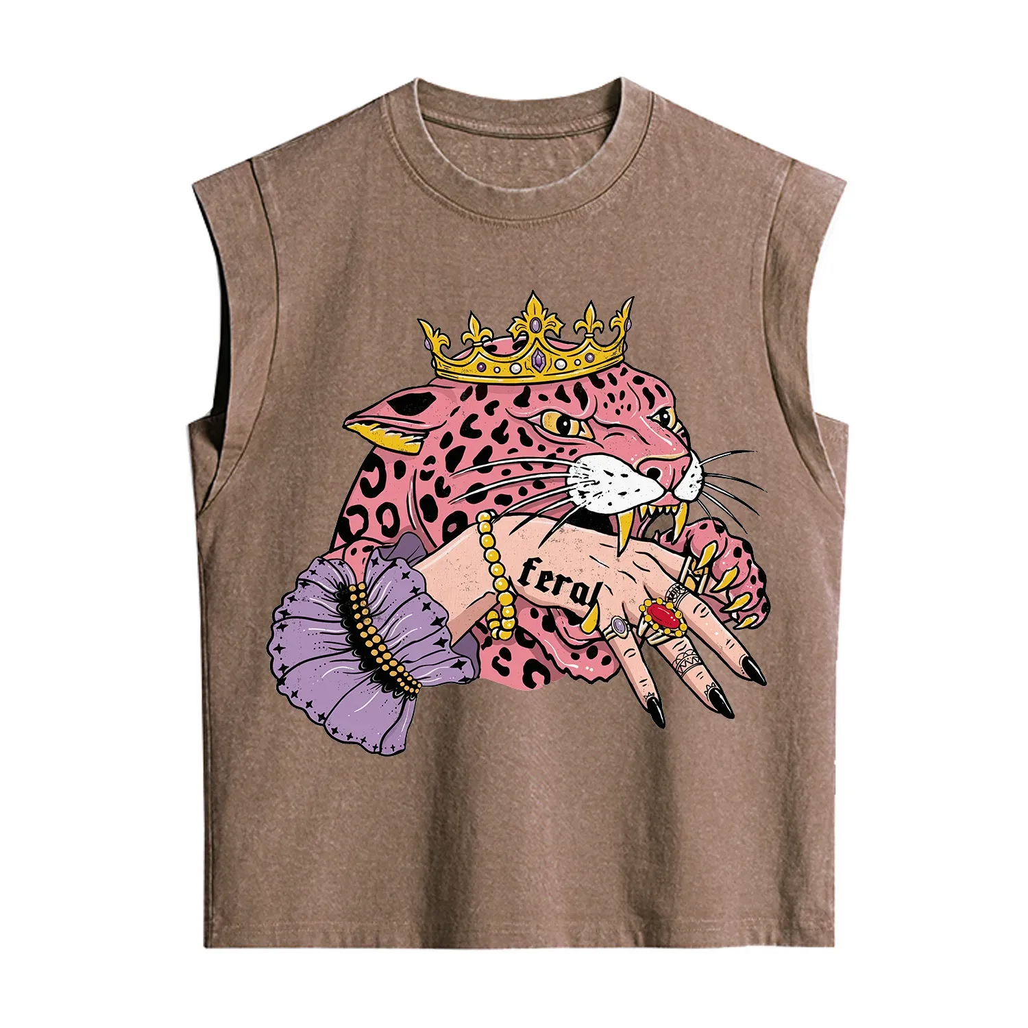Purplehecate Feral Queen Pink Leopard Vintage Washed Tank