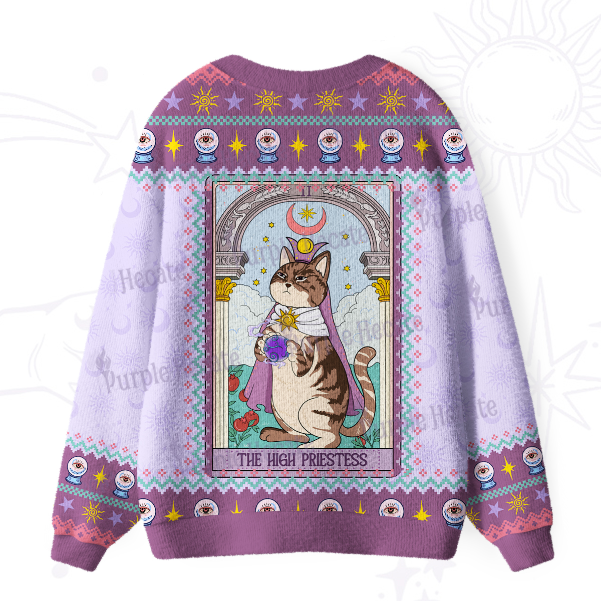 Purplehecate The High Priestess Cat Tarot Ugly Cardigan Sweaters