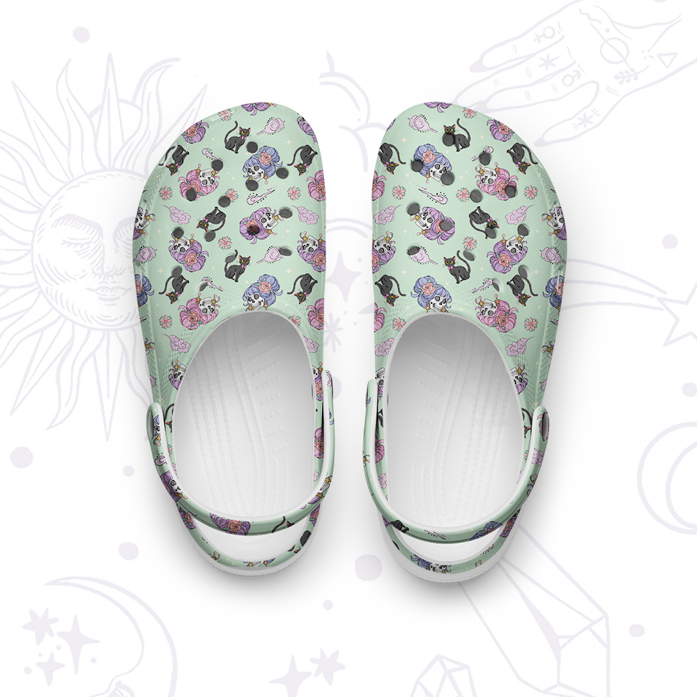 Purplehecate Magical Cat Skeleton Mom Rubber Clogs