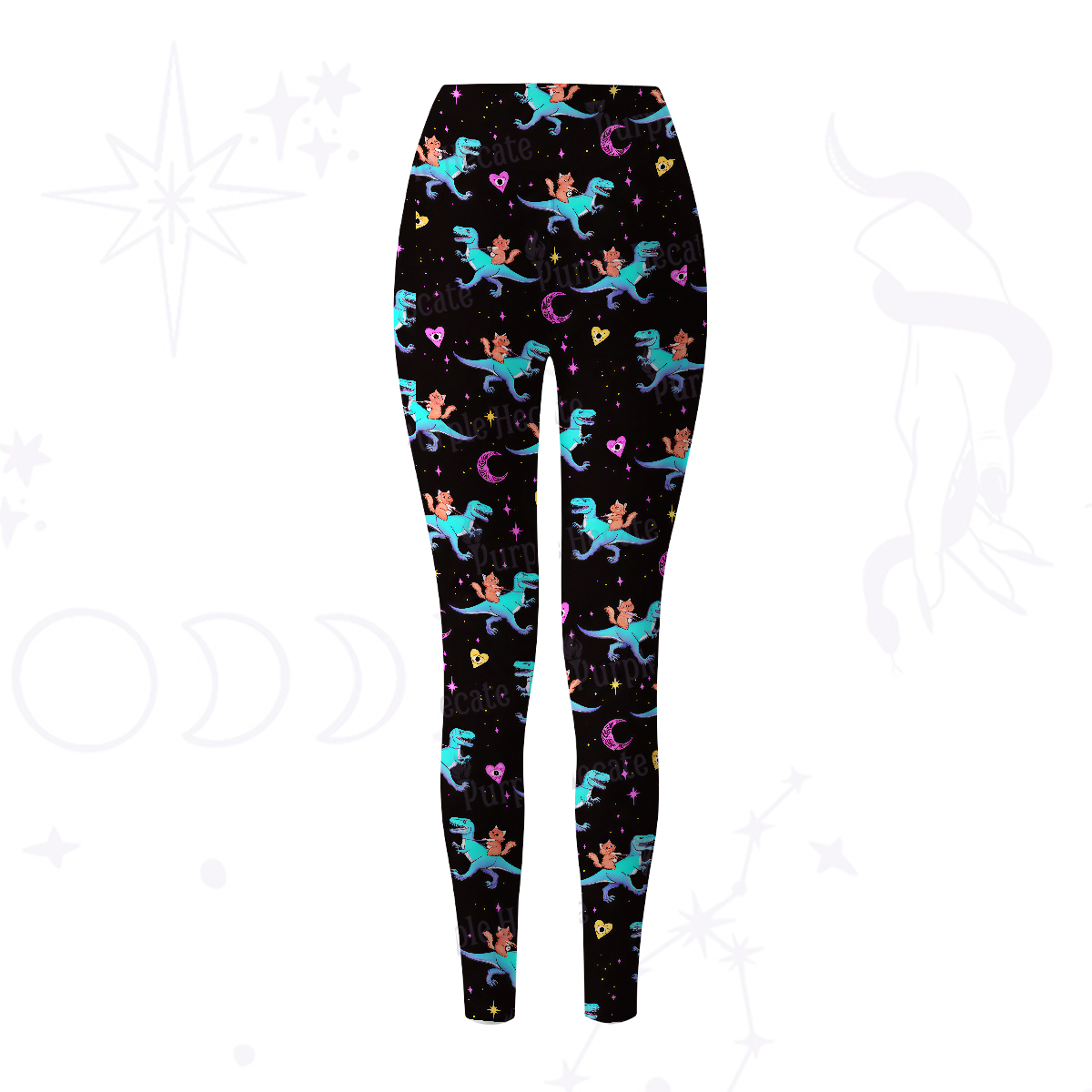 Purplehecate Witch Cat Rides the Dino Yoga Pants