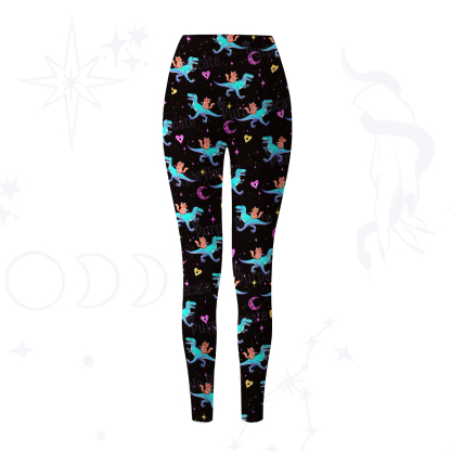 Purplehecate Witch Cat Rides the Dino Yoga Pants