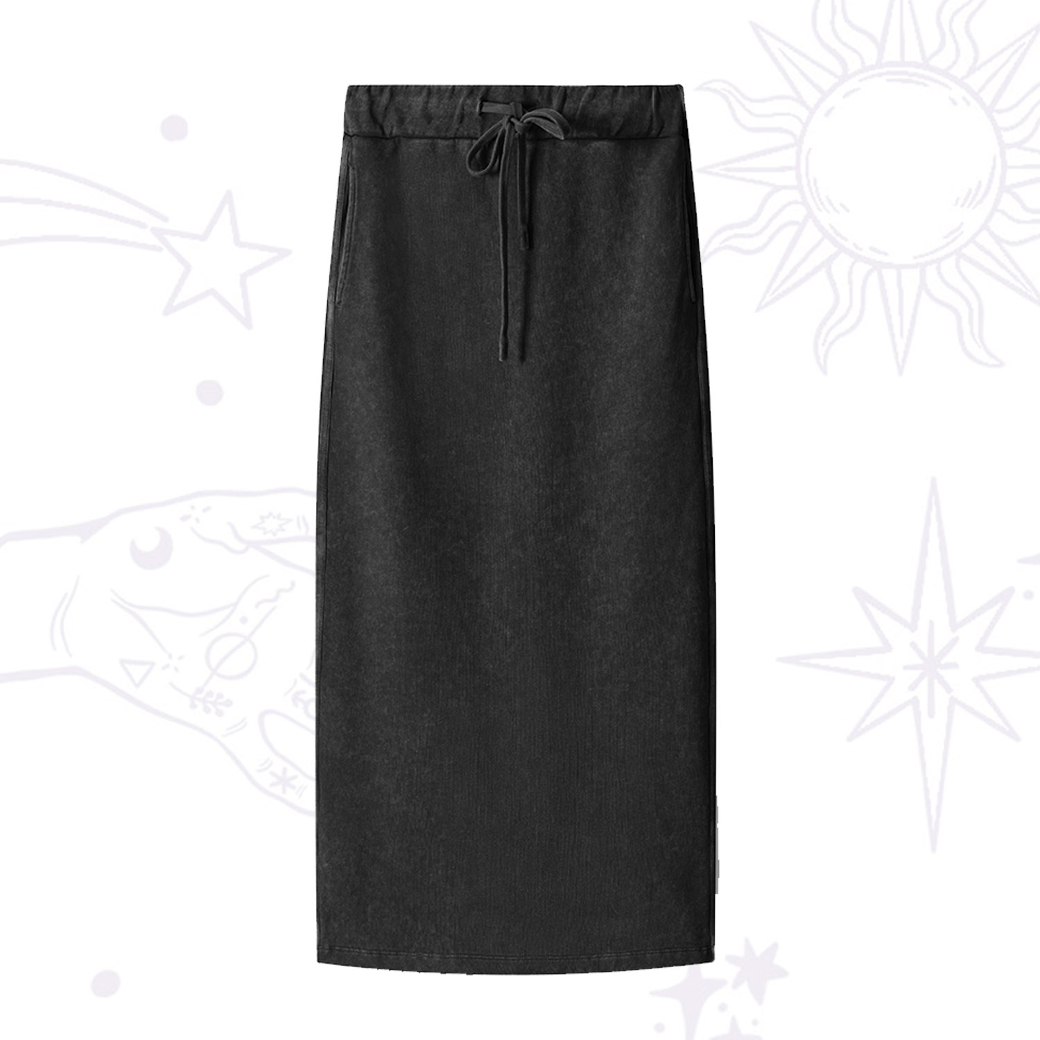 Purplehecate Washed Drawstring Long Skirt
