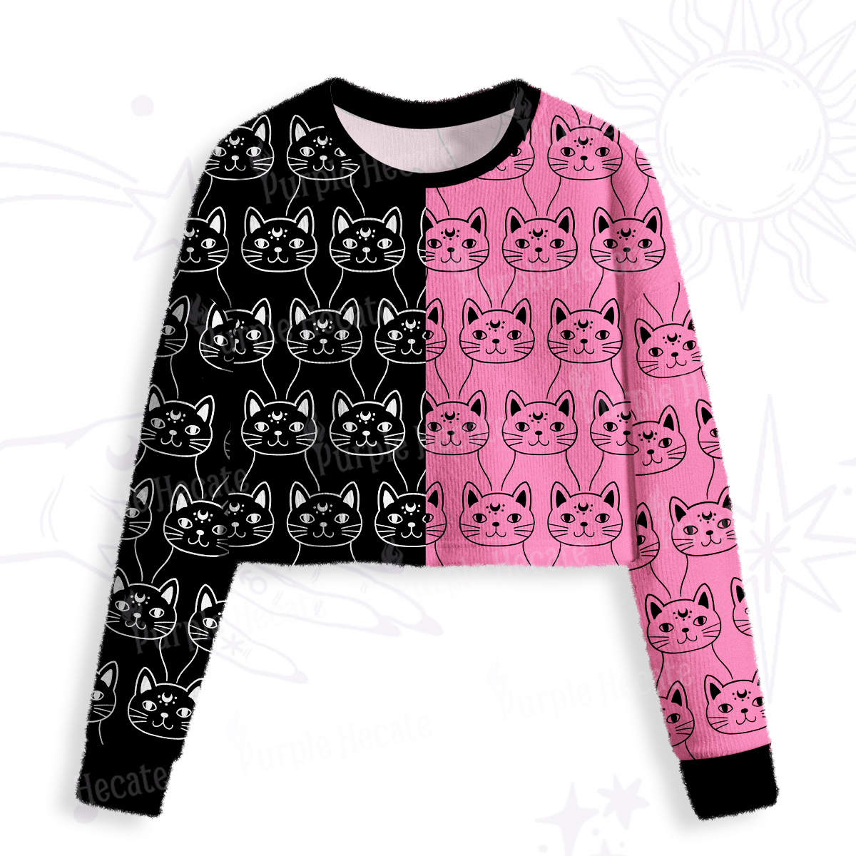 Purplehecate Sketchy Cat Crop Fuzzy Ugly Sweatshirt