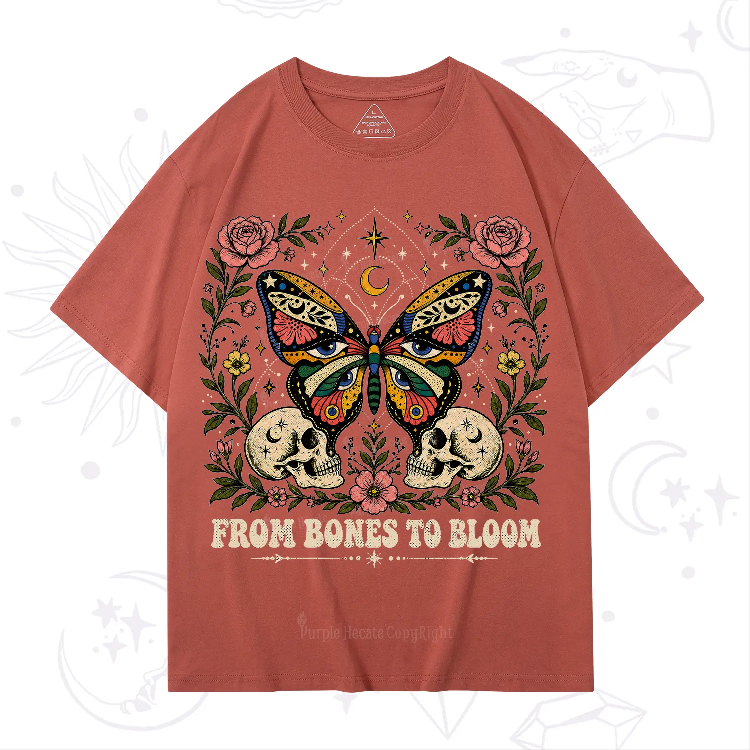 Purplehecate From Bones to Bloom Butterfly T-Shirt
